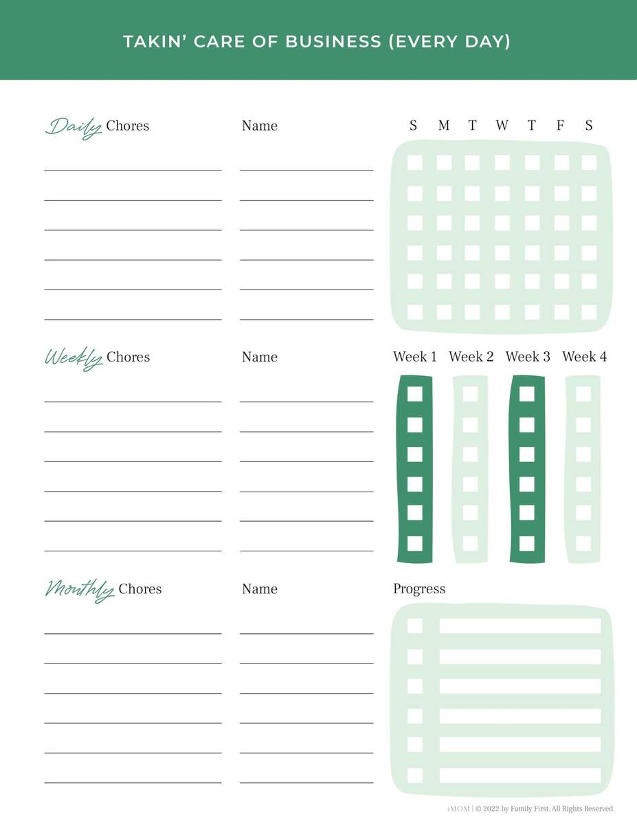 Free Printable Weekly Chore Charts Paper Trail Design