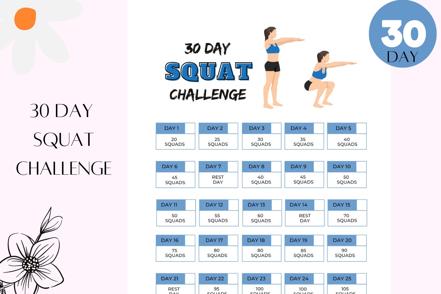 30 Day Squat Challenge 30 Day Challenge Printable