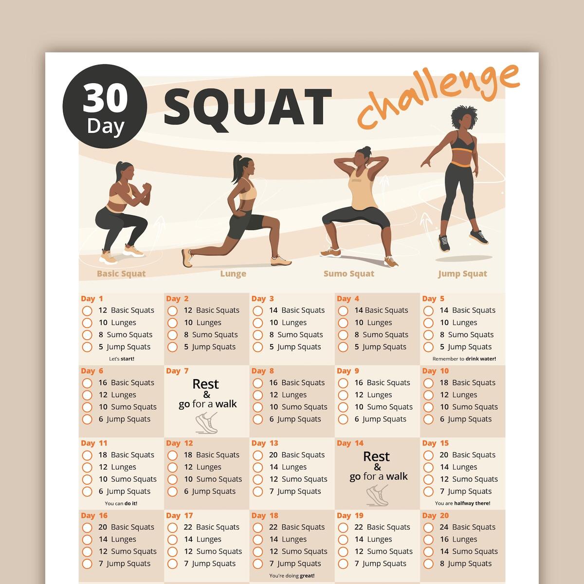 30 Day Squat Challenge Fitness Workout Plan Digital Workouts Printable PDF Fitness Planner Lower Body Workout Instant Download Etsy