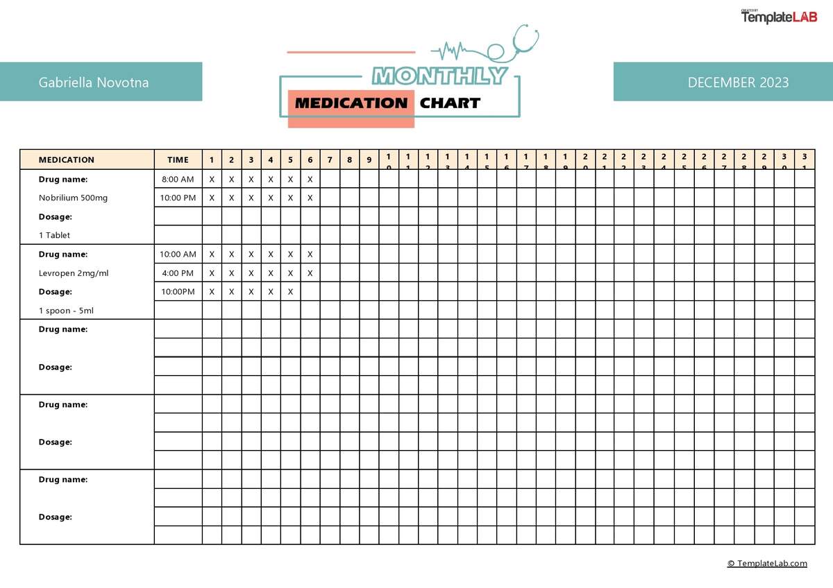 Free Printable Medication Schedule Templates 2 3 4 Times A Day Chart