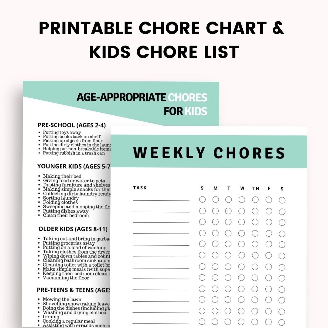 Age Appropriate Chore List Printable Chore Chart For Kids Printable Reward Chart Kids Chore Chart Weekly Chore Chart Etsy