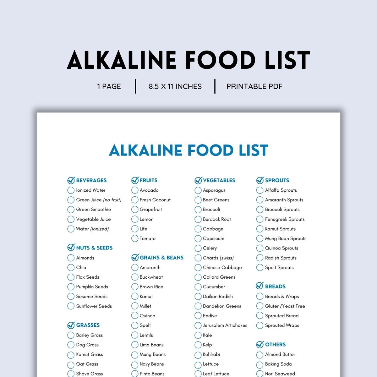 Alkaline Food List Grocery List Alkaline Herbs Shopping List Food List Diabetic Food List Low Carb Foods Food Guide List Printable Etsy