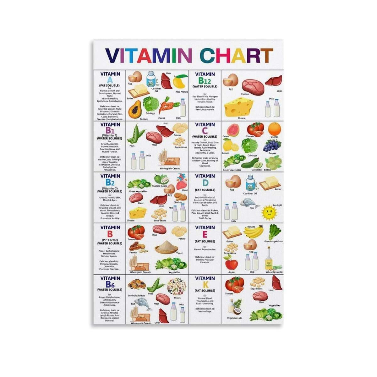 Vitamin Foods Reference Chart Digital Download At A Glance Information Poster For Healthy Nutritional Eating Education 1 Page PDF Learn Etsy