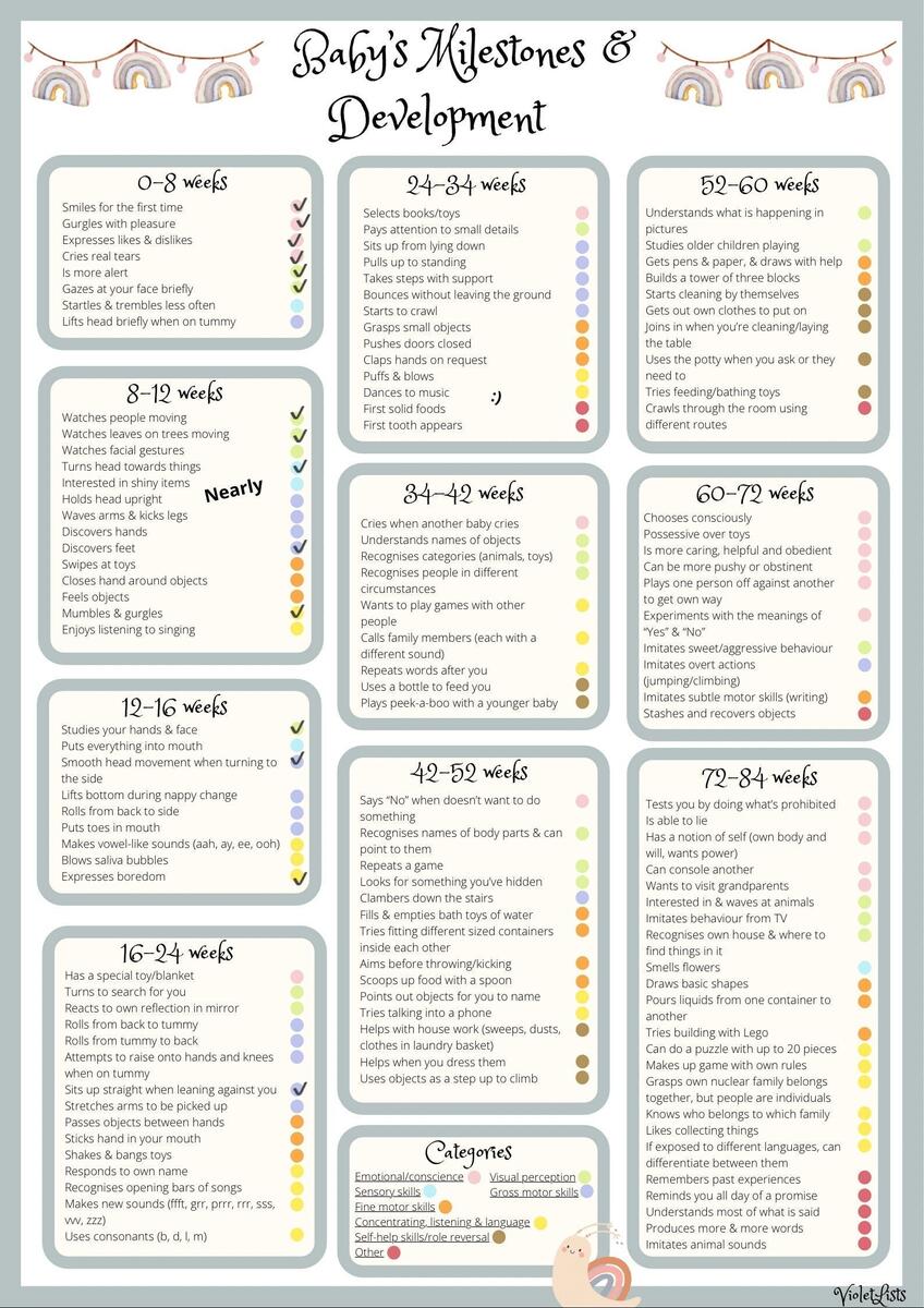 Baby Milestones And Development Chart digital Baby Checklist Baby Development By Month Etsy Israel