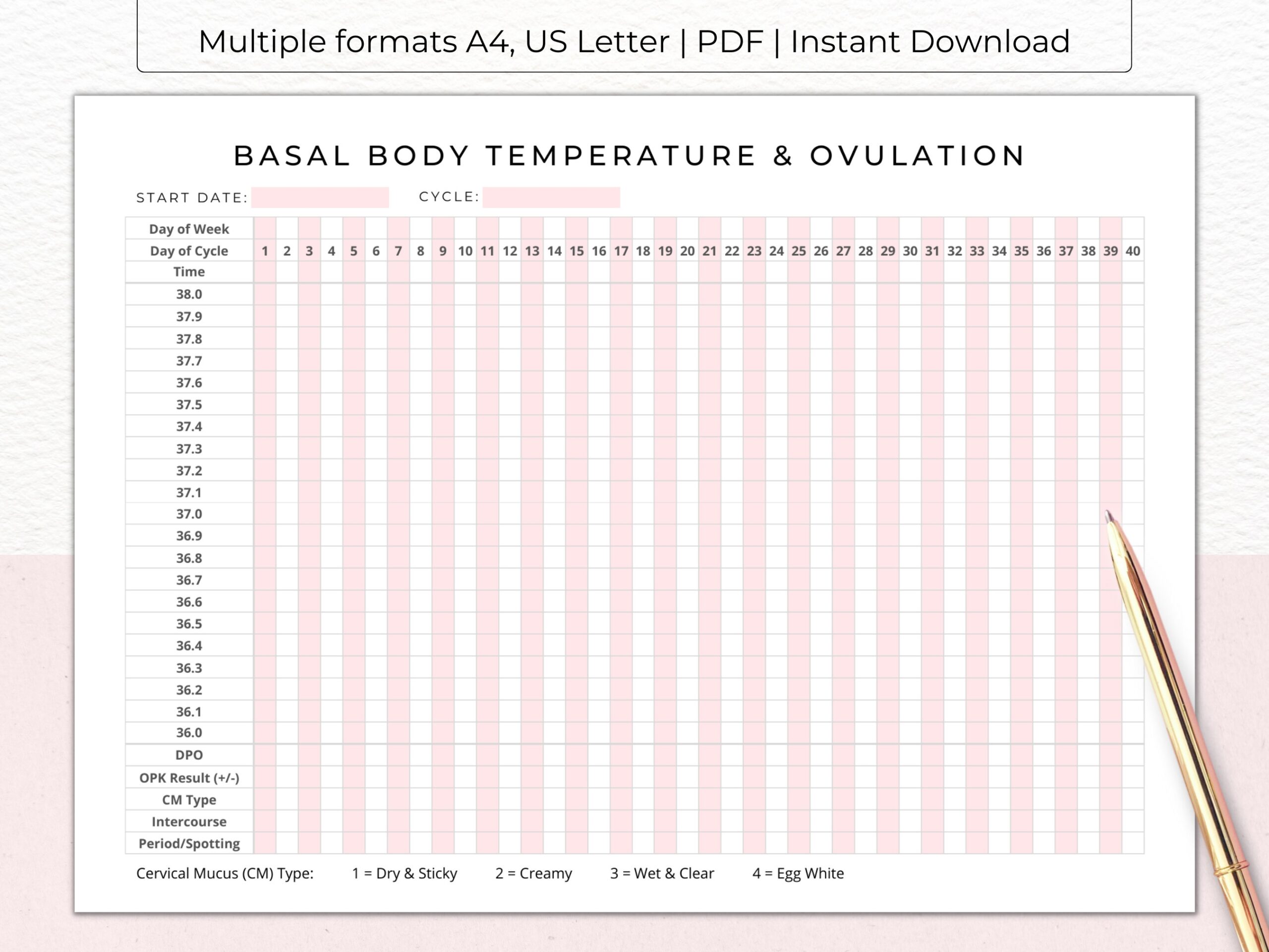 BASAL BODY Temperature Ovulation Tracker Printable BBT Chart Fertility Pregnancy Period Tracker Digital Download Pdf A4 Us Letter Etsy