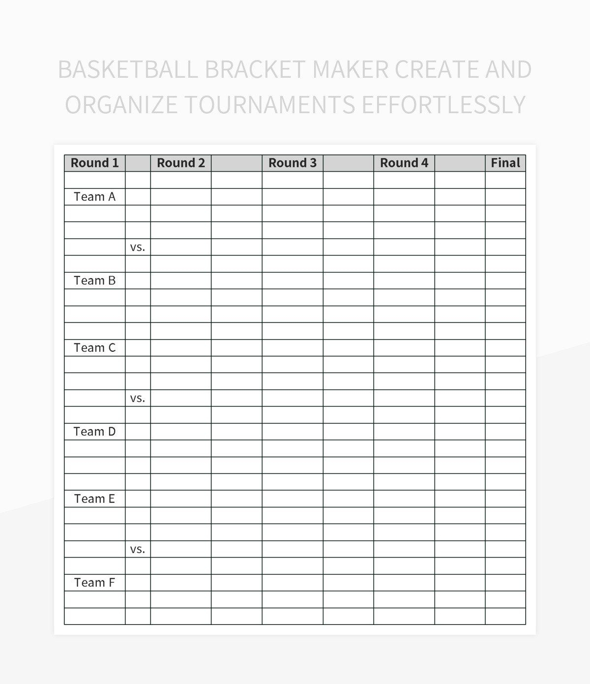 Basketball Tournament Chart Track The Exciting Progression Of Teams Excel Template And Google Sheets File For Free Download Slidesdocs