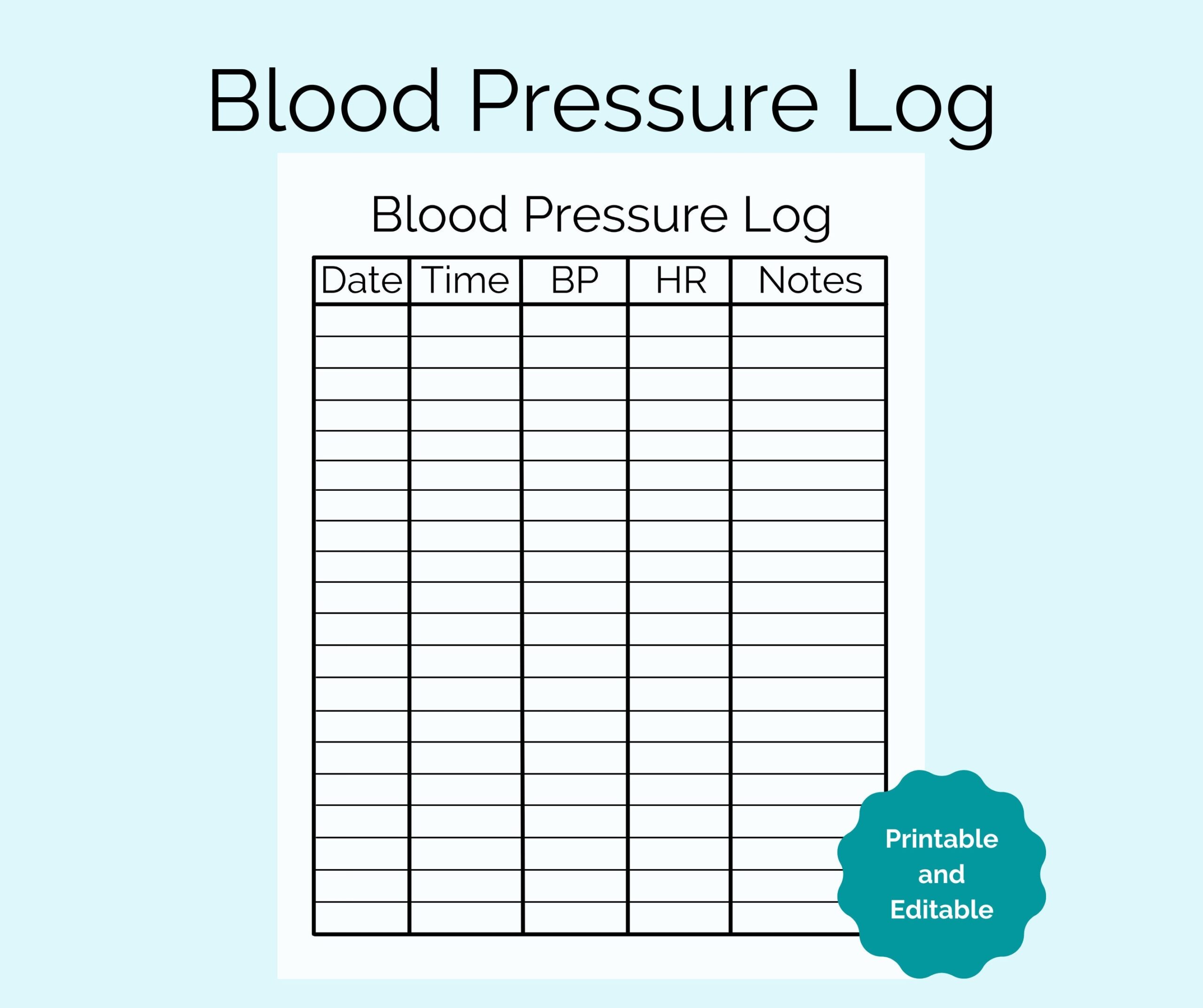 Blood Pressure Log Tracker Printable High Blood Pressure Record Journal Medical Chart Heart Rate Tracking Daily Hypertension BP Check Etsy