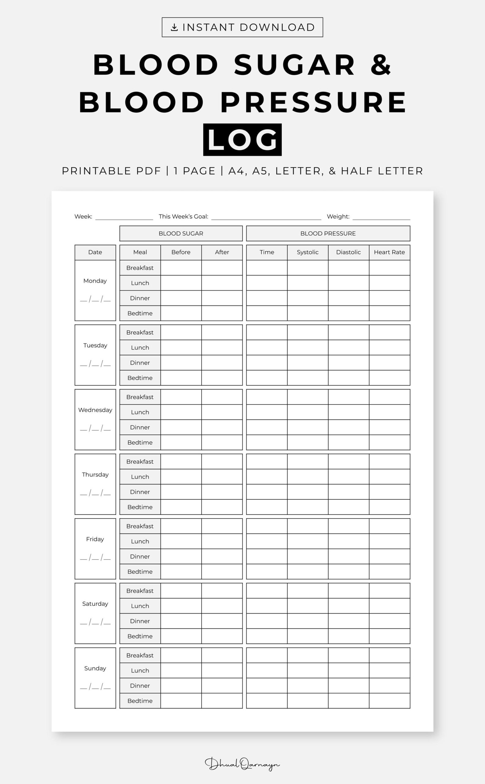 Blood Sugar Chart Etsy