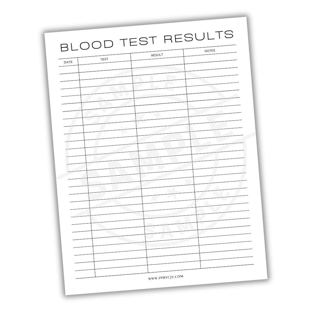 Blood Test Results Log Printable Template Digital Download Lab Results Tracker Medical Record Organizer Health Monitoring Sheet Etsy