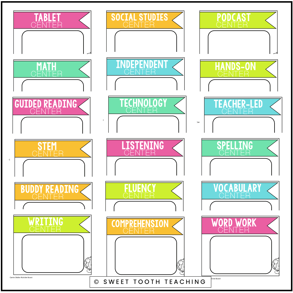 Center Rotation Chart EDITABLE Literacy Centers Colorful Travel Theme Decor Shop Sweet Tooth Teaching