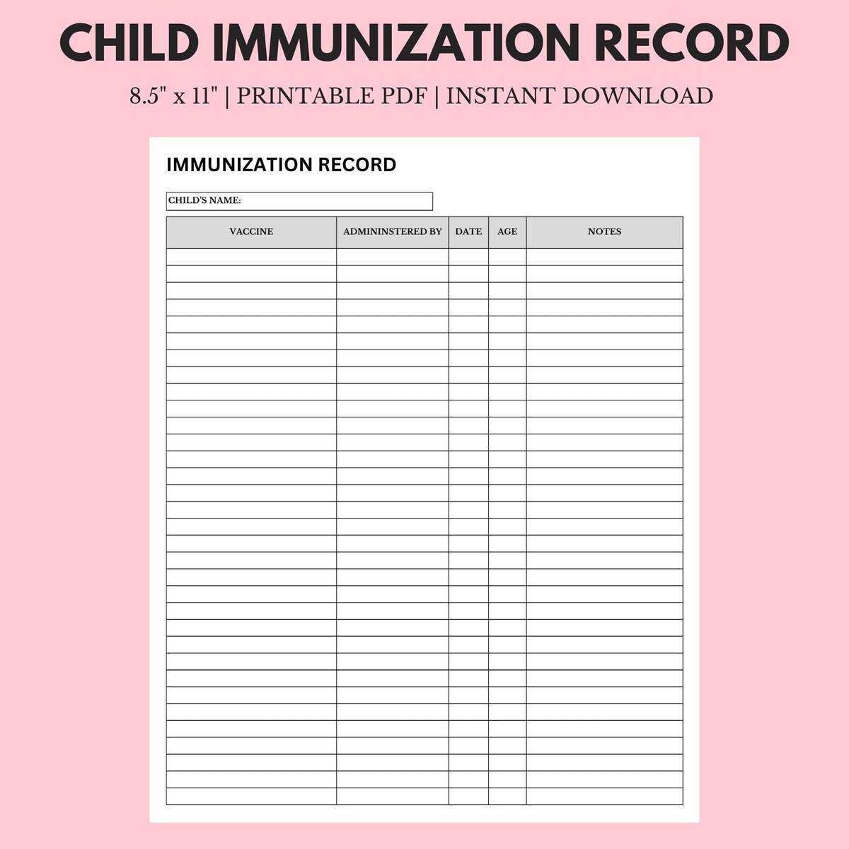 Child Vaccination Schedule Printable Immunization Record Vaccine Chart Vaccine Chart For Baby Kid Child Household Binder A4 A5 US PDF Etsy