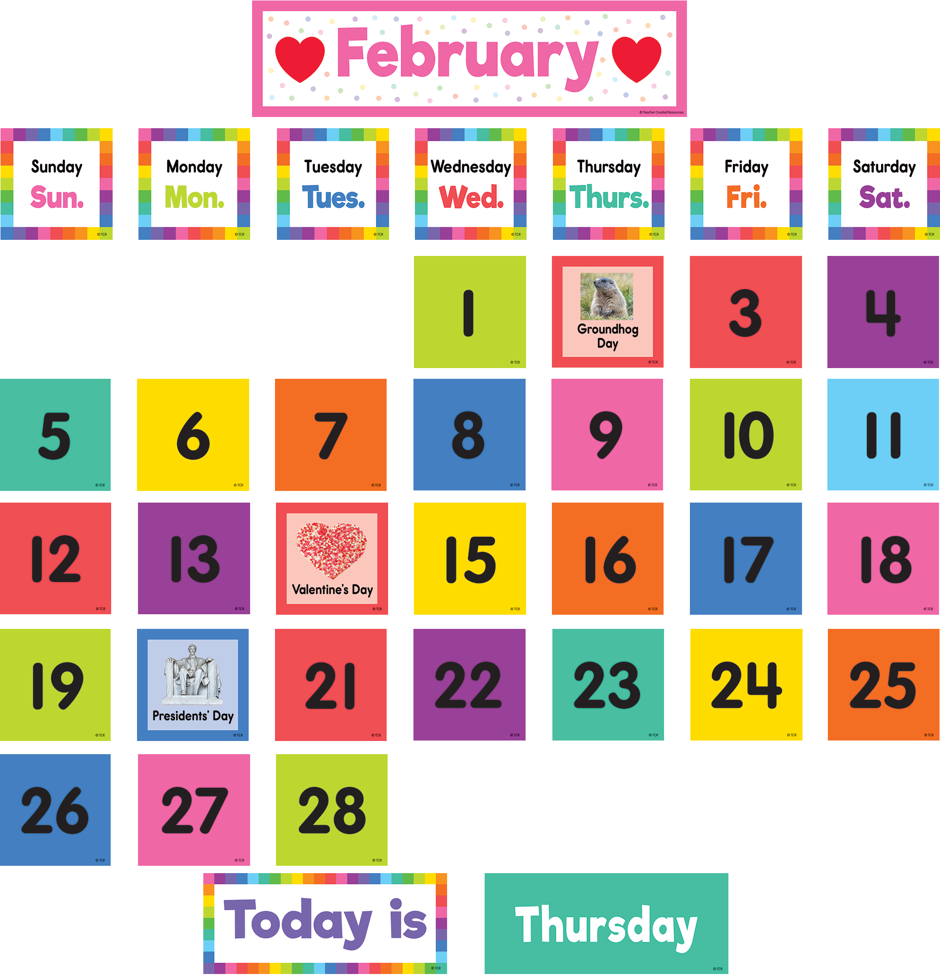 Colorful Calendar Pocket Chart Cards TCR8345 Teacher Created Resources