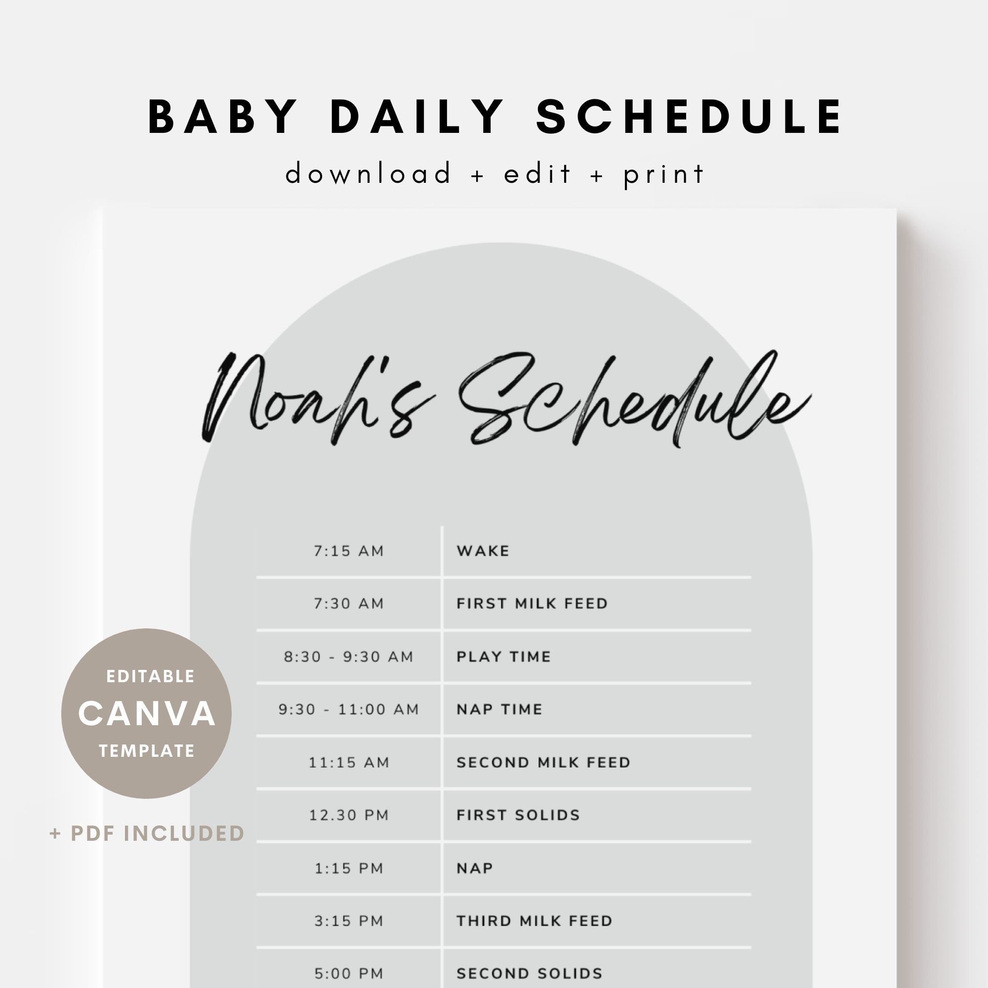 Editable Baby Toddler Schedule Template Canva Template Printable Babysitter Schedule Neutral Minimalist Routine Instant Download PDF Etsy
