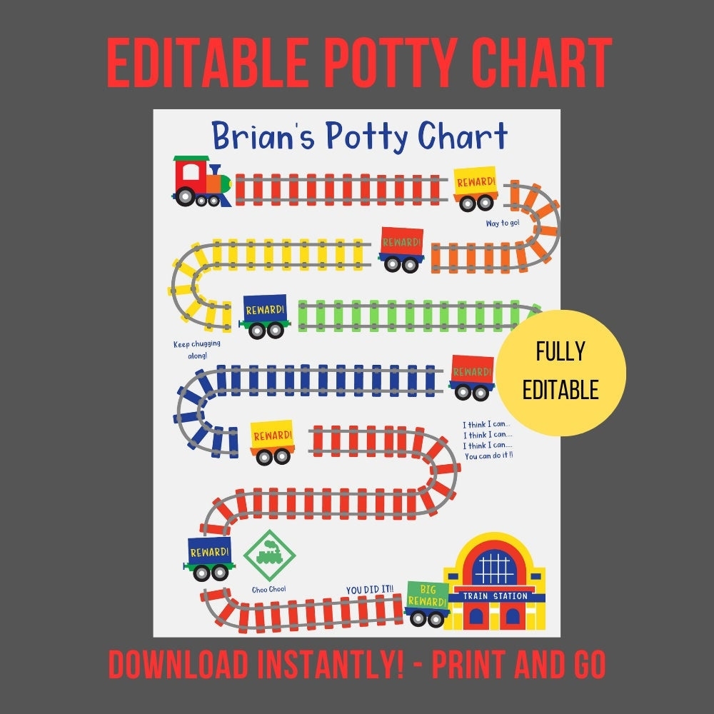 Editable Potty Chart Printable Trains Potty Chart Boys Potty Training Chart Reward Chart Trains Potty Training Printable Download Etsy