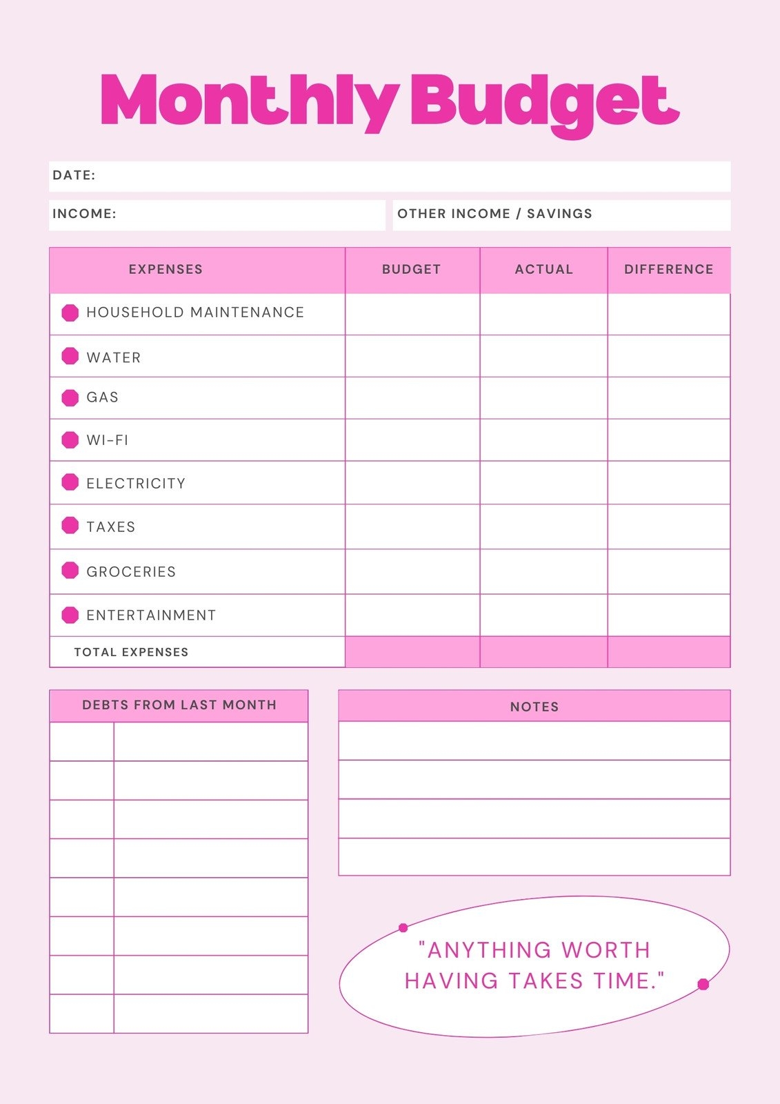 Free Download Printable Monthly Budget Planner PDF Templates