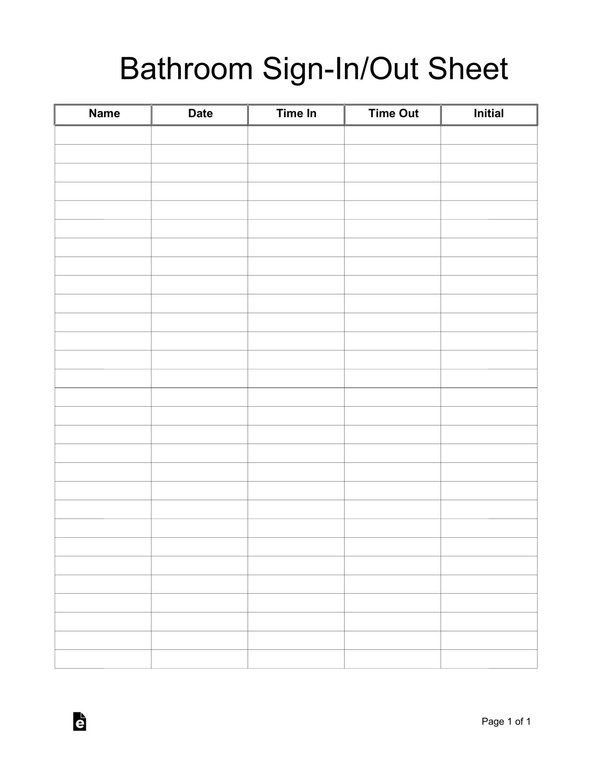Free Bathroom Cleaning Sign In Out Sheet Template PDF Word EForms