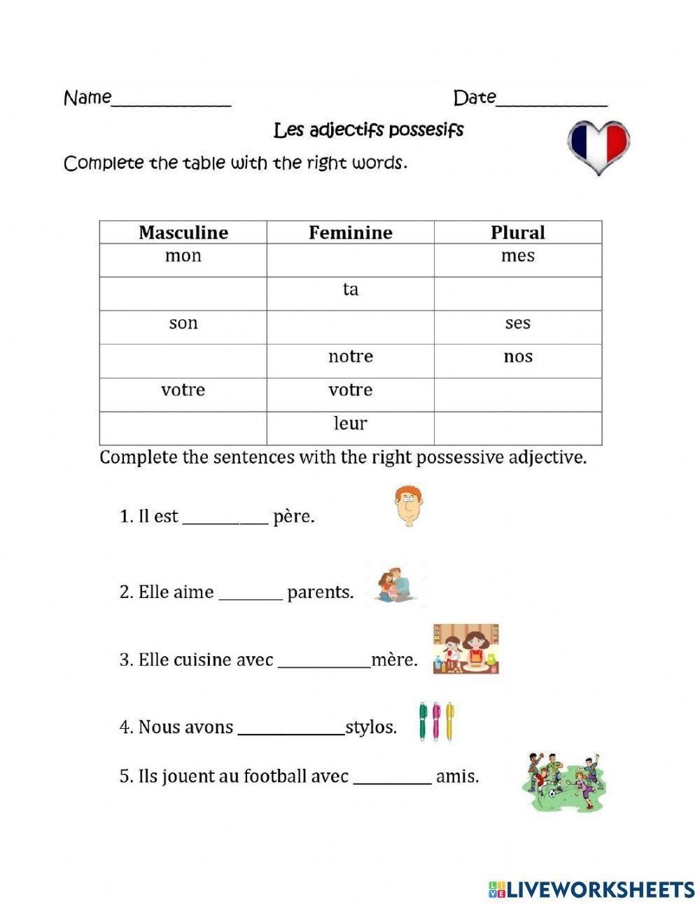 Free French Possessive Adjectives Worksheet Download Free French Possessive Adjectives Worksheet Png Images Free Worksheets On Clipart Library