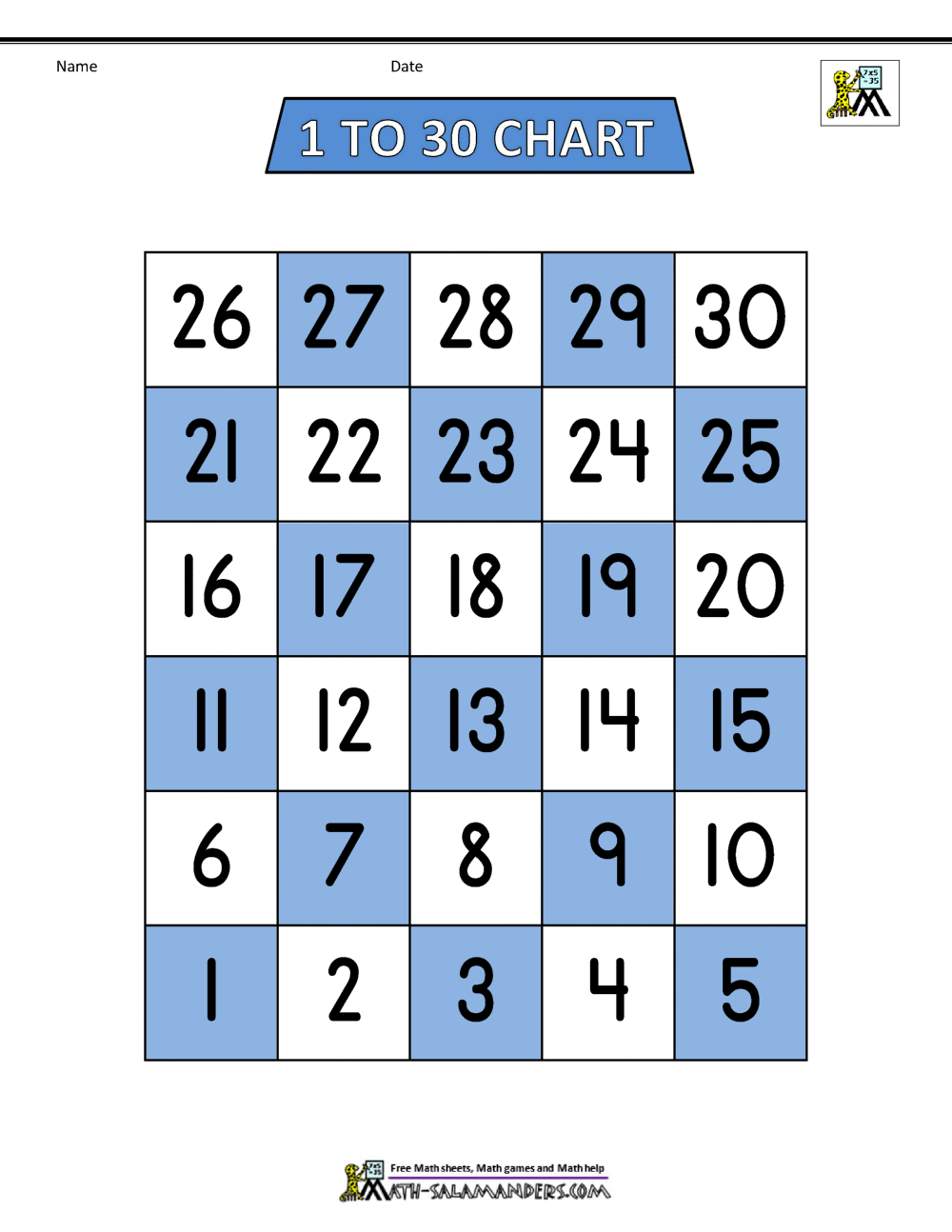 Free Number Chart 1 30