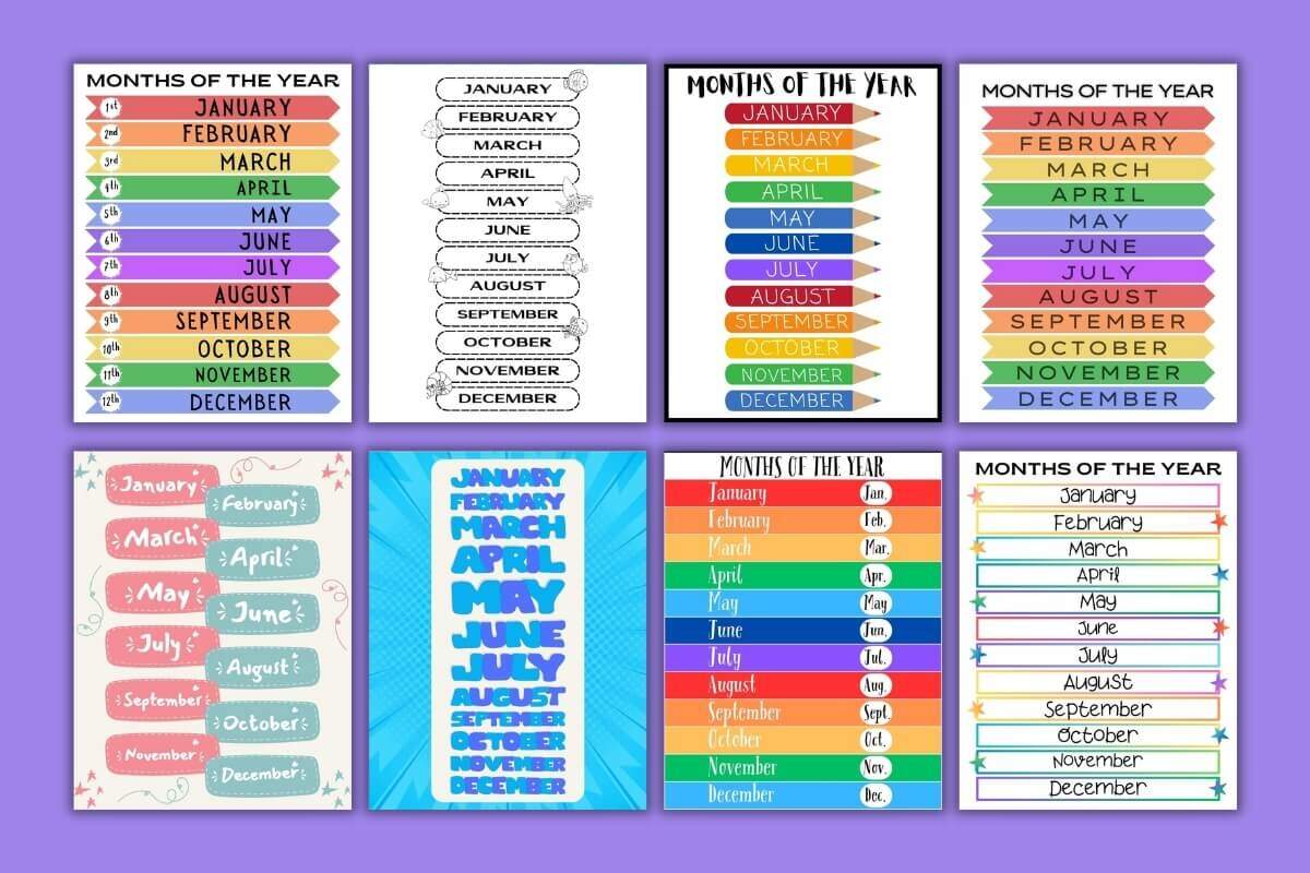 Printable Months Year Name Chart Kids Stock Illustration 2317682233 Shutterstock