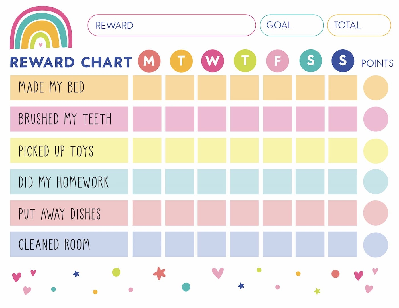22 Printable Reward Charts For Kids PDF Excel Word