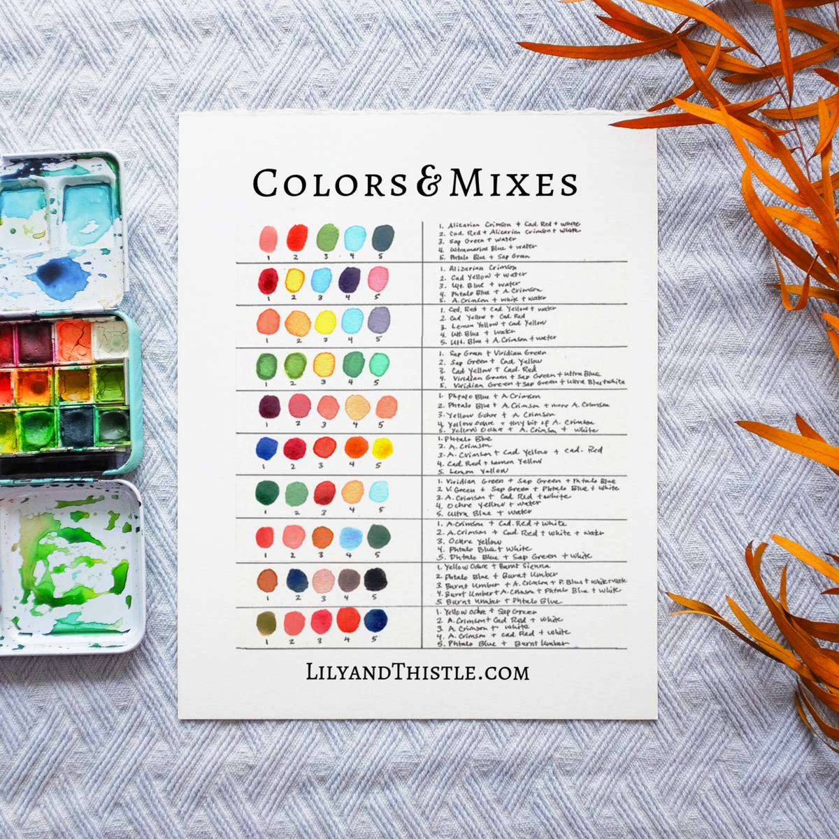 Free Watercolor Color Mixing Guide Lily Thistle