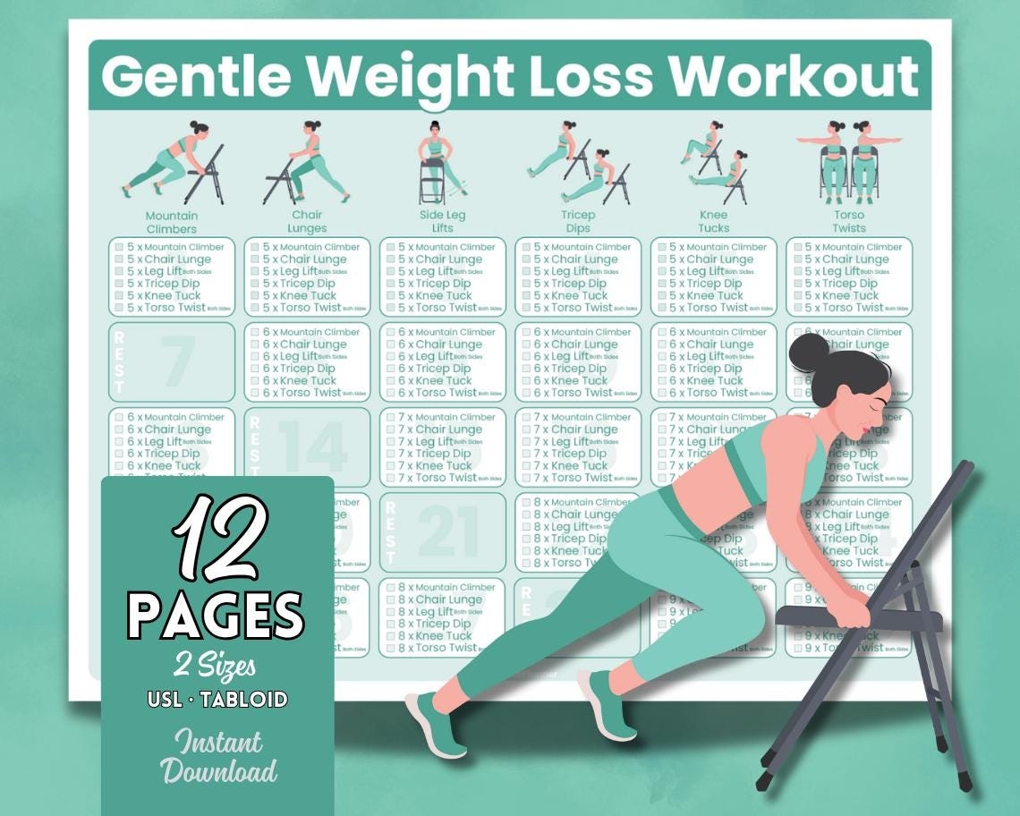Gentle Weight Loss Chair Workout Poster 30 Day Senior Challenge Printable Digital Download Etsy