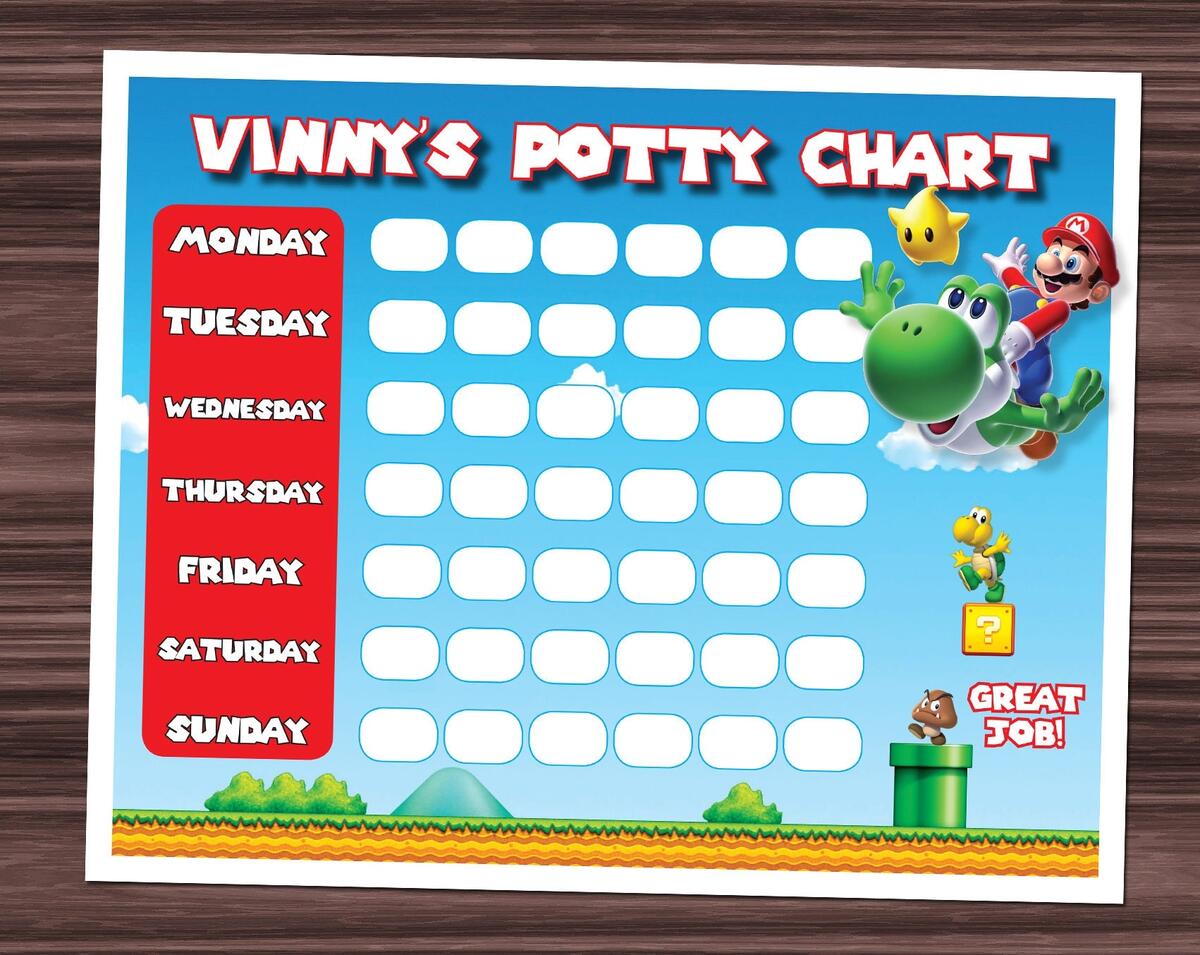 Mario Potty Chart Potty Training Chart Mario Brothers Personalized Etsy Denmark