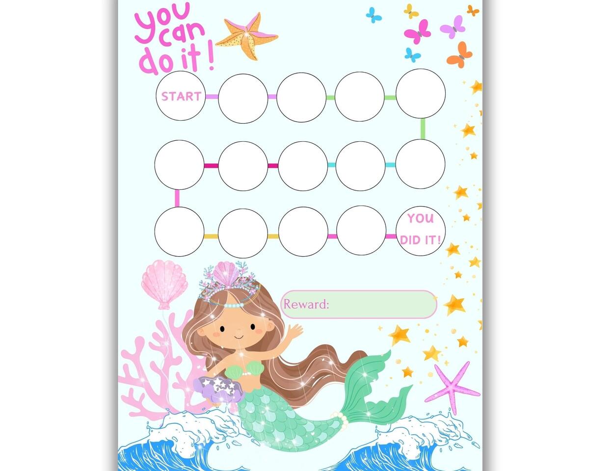 Mermaid Potty Chart Sticker Chart Reward Chart Potty Training Etsy