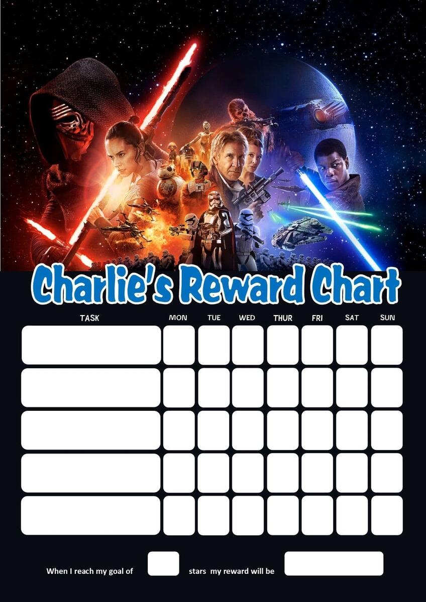 Personalised Star Wars Reward Chart Adding Photo Option Available