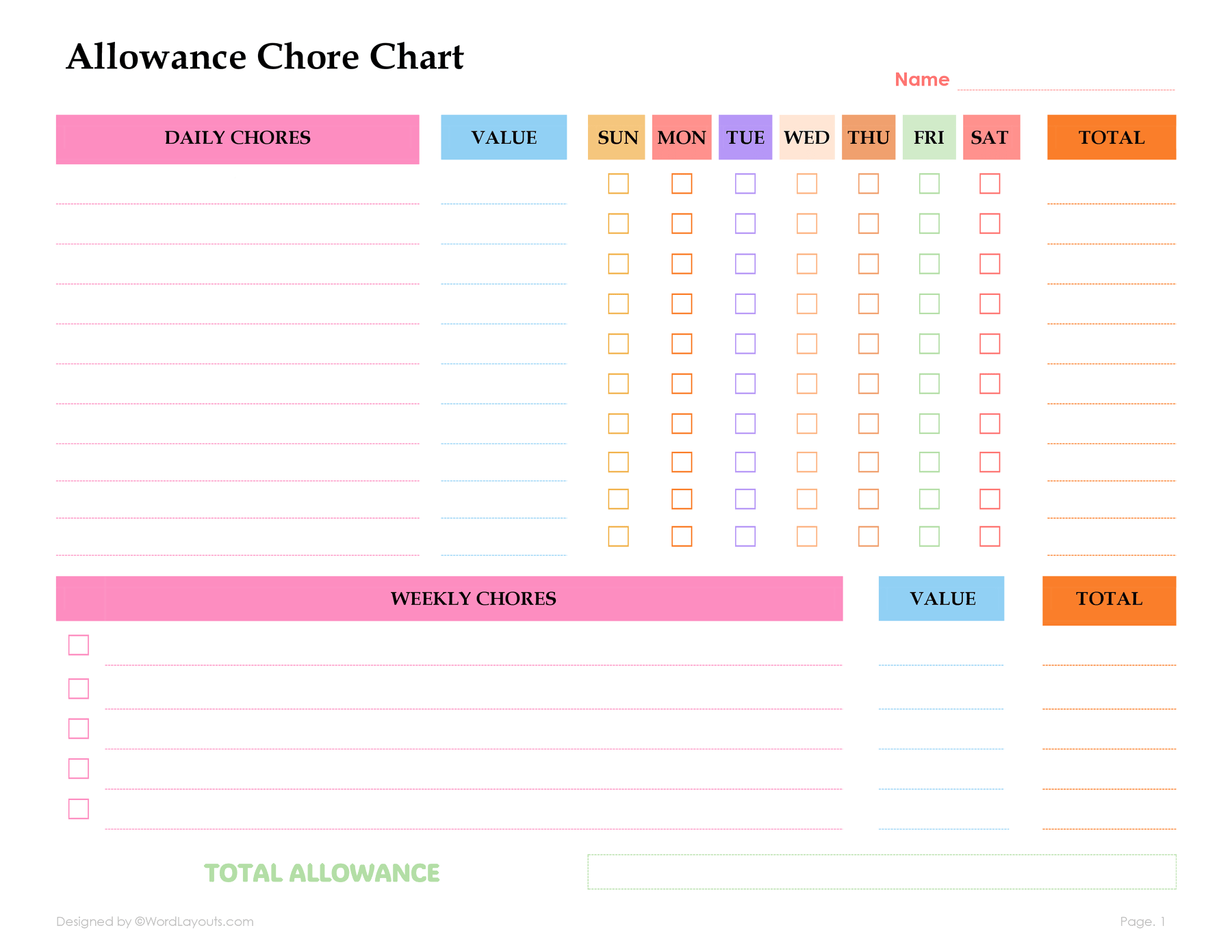 Editable Allowance Tracker Kids Earn Money Chart Daily Weekly Allowance Chore Chart Money Reward Chart Allowance Chart PDF Etsy