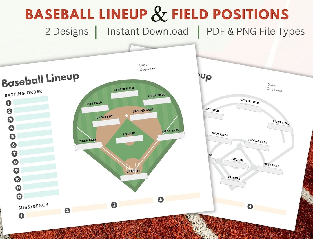 Printable Baseball Lineup And Field Position Sheet Batting Order Instant Download For Coach And Team Mom Team Dad For Game Day Etsy