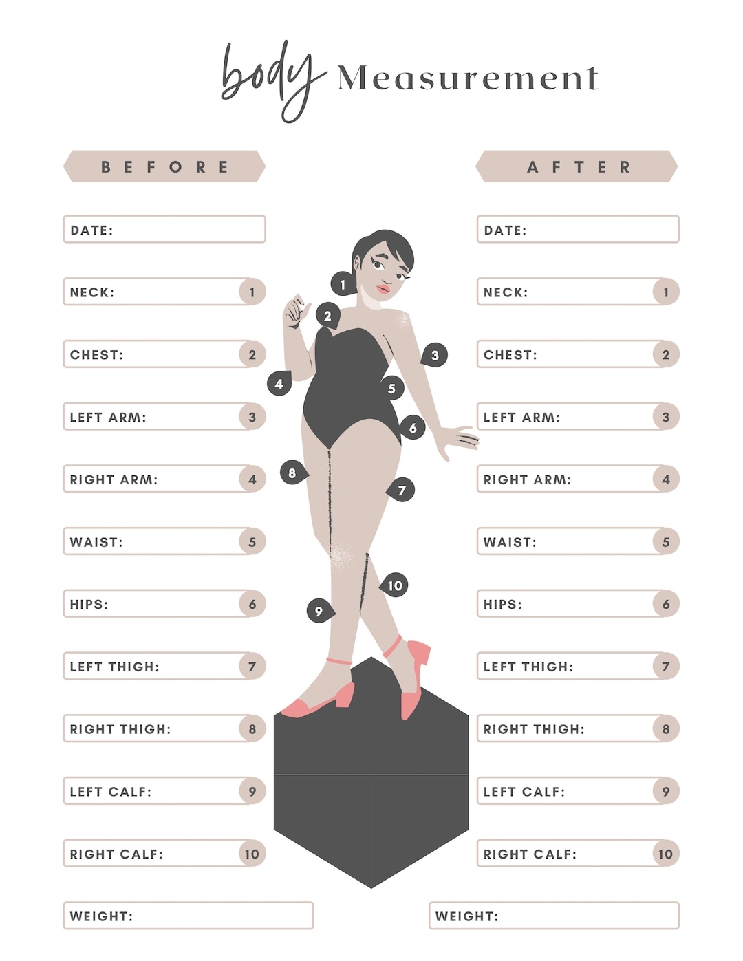 Printable Body Measurement Tracker Body Size Log Diet Planner Weight Loss Planner Printable Planner Letter Pdf Instant Download Etsy