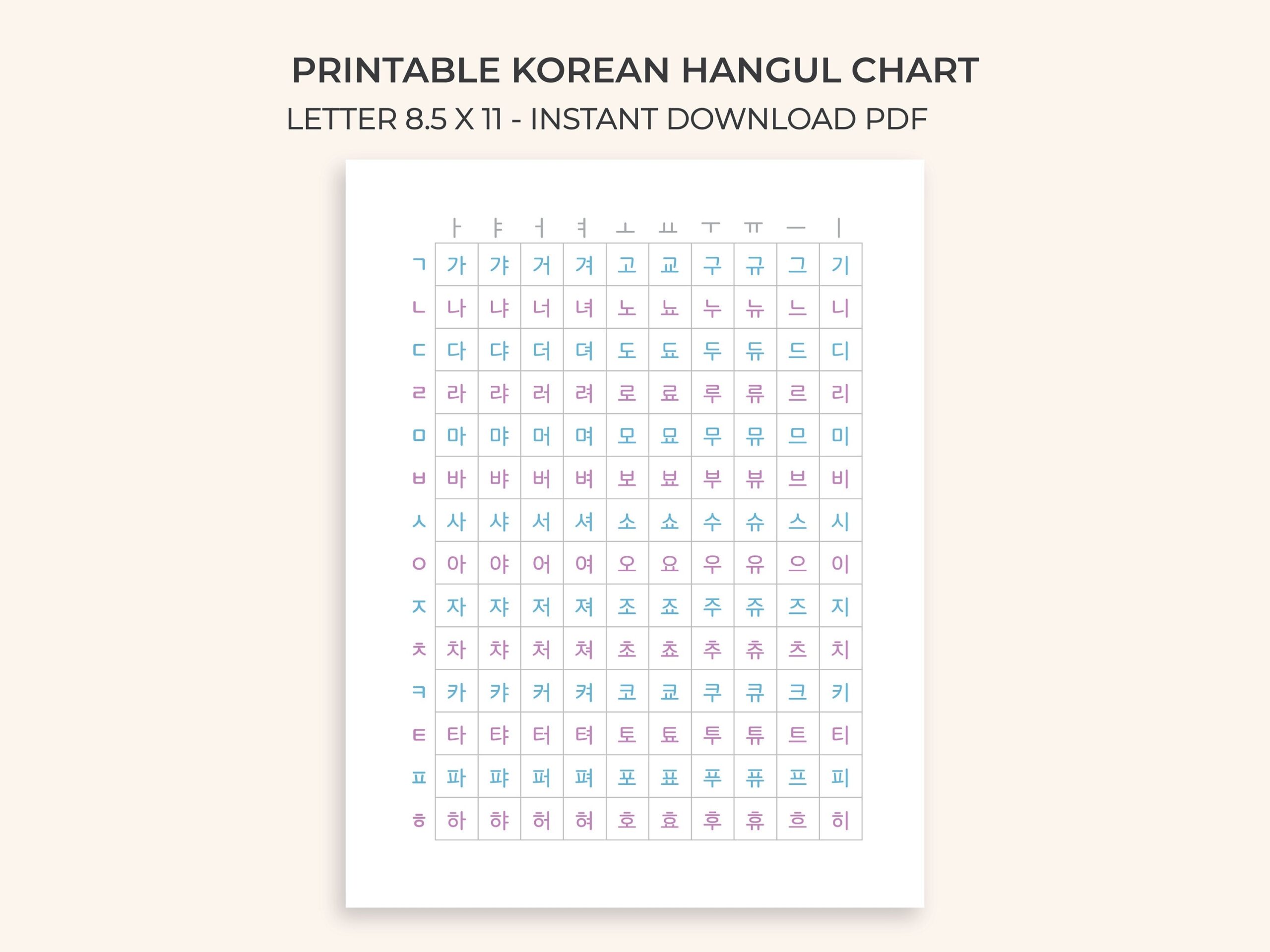 Alphabet Flash Cards Printable Korean Hangul Flashcards Digital Alphabet Flashcards