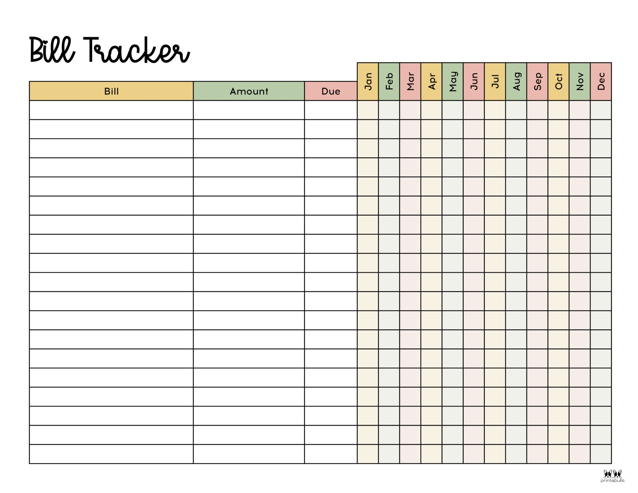 Bill Tracker Printable Monthly Bill Organizer A4 A5 Letter Etsy