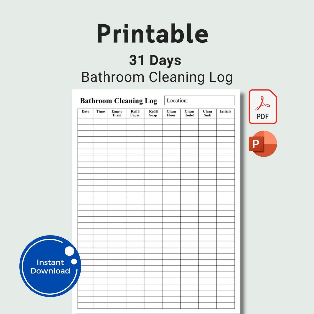 Printable Restroom Cleaning Log 31 Day Bathroom Checklist PDF Etsy