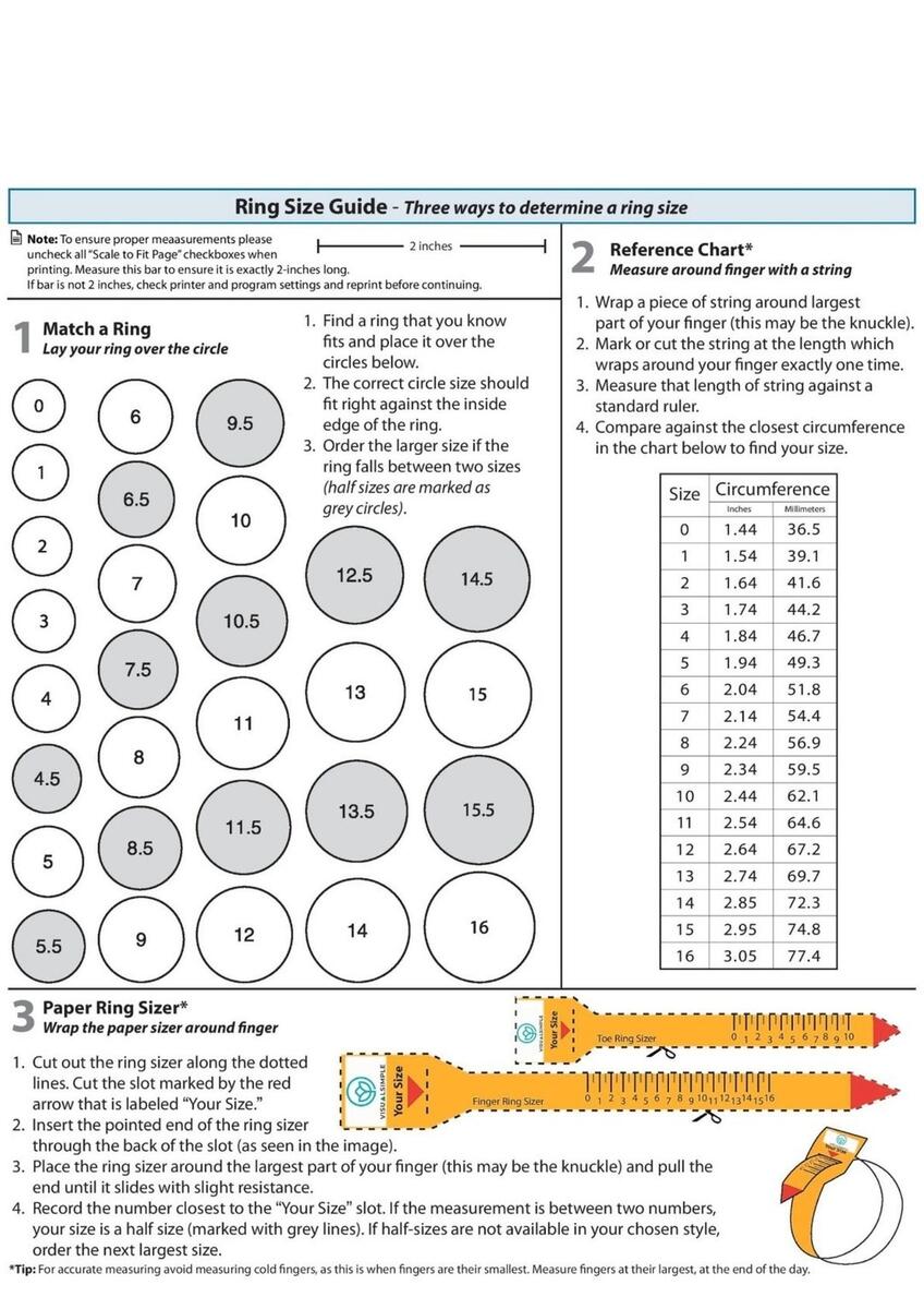 Printable Ring Size Chart International Conversion Guide Instant Download Etsy