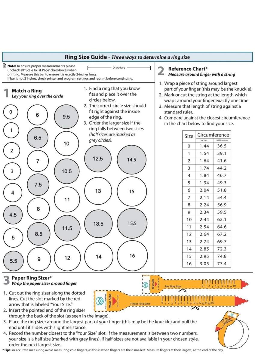 Printable Ring Size Chart International Conversion Guide Instant Download Etsy