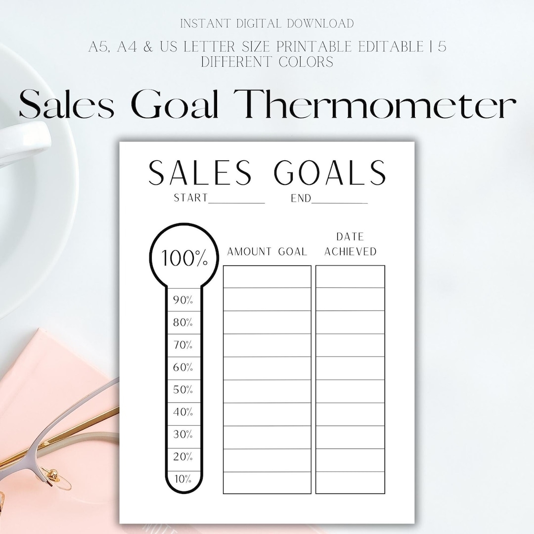 Printable Sales Goal Tracker Simple Finance Thermometer Chart Tracker Minimalist Goal Printable Thermometer Digital Download Printable Etsy