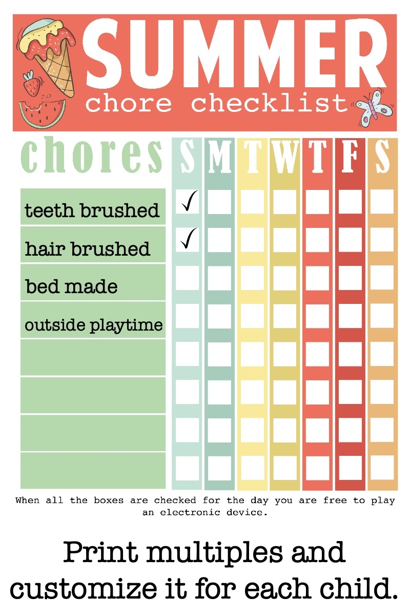Printable Editable SUMMER Daily Checklist For Kids Chore Chart For Kids Summer Rules Summer Routine Instant Download Etsy