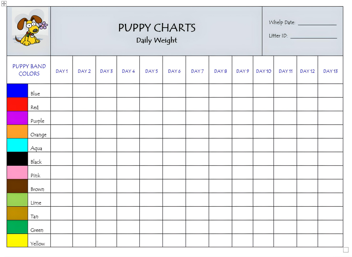 Puppy Charts Puppy ID Bands Litter Collars Puppies In Bloom Promo PuppyLove