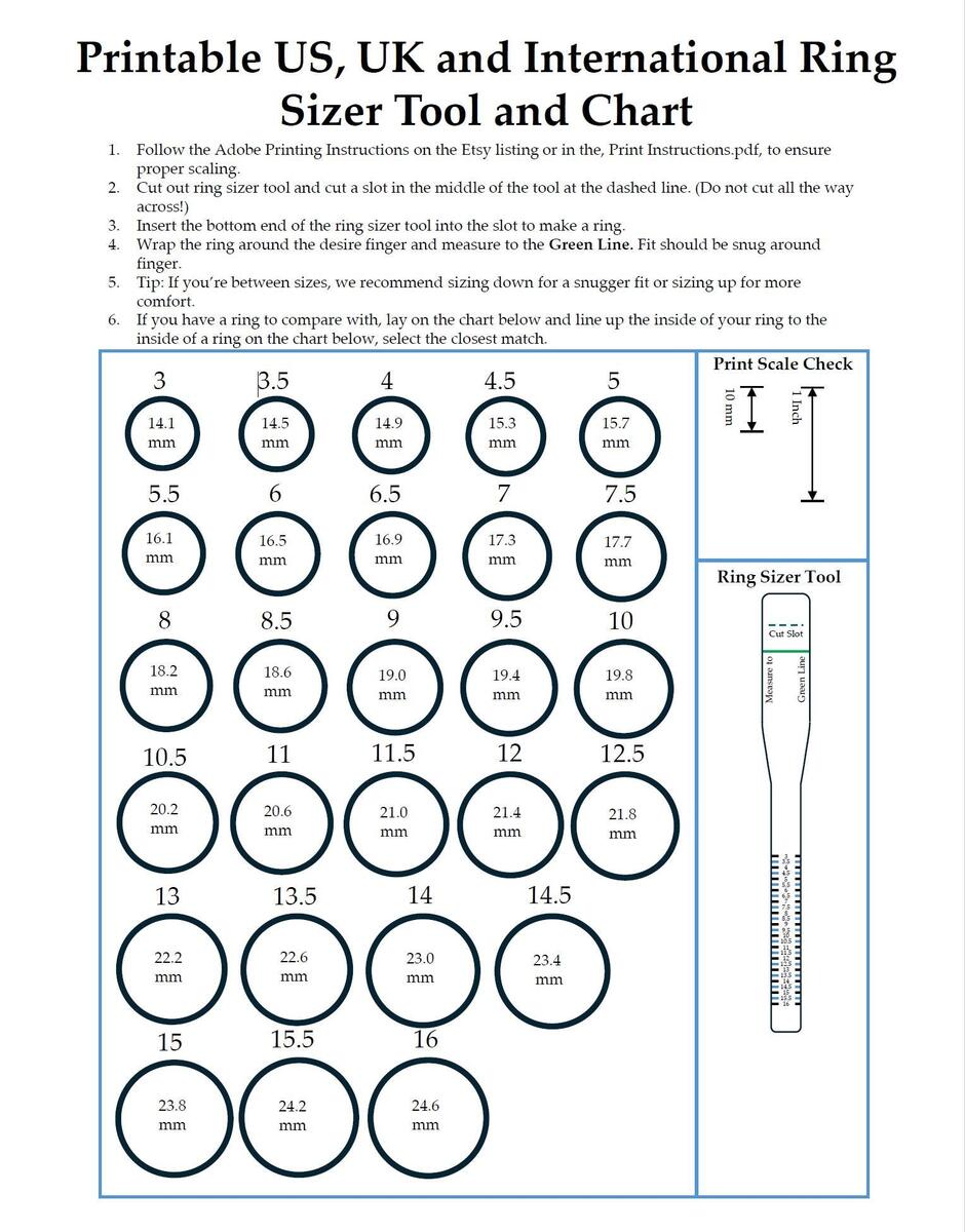 Ruler Ring Size Chart Printable Conversion Chart Average Ring Size For Men 039 S Ring Finger