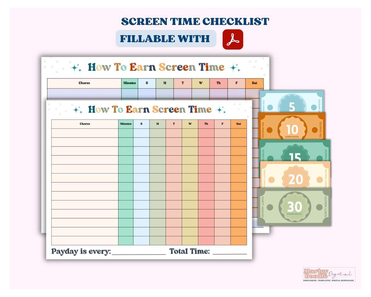 Simple Free Printable How To Earn Screen Time Chore Chart Marley Doodle Digital