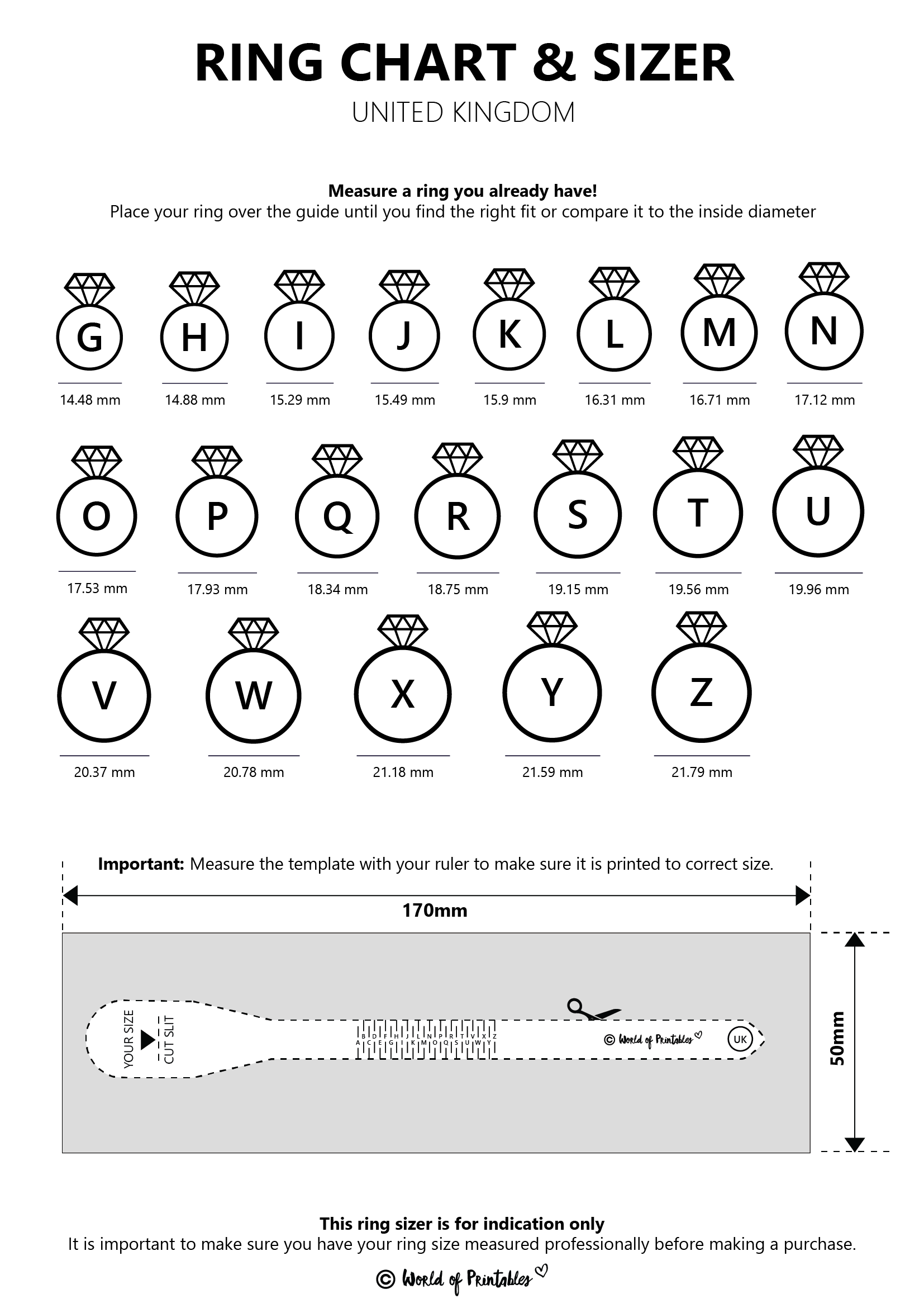 Printable Ring Chart Online Online Ring Actual Size Ring Sizer Printable Ring Size Chart