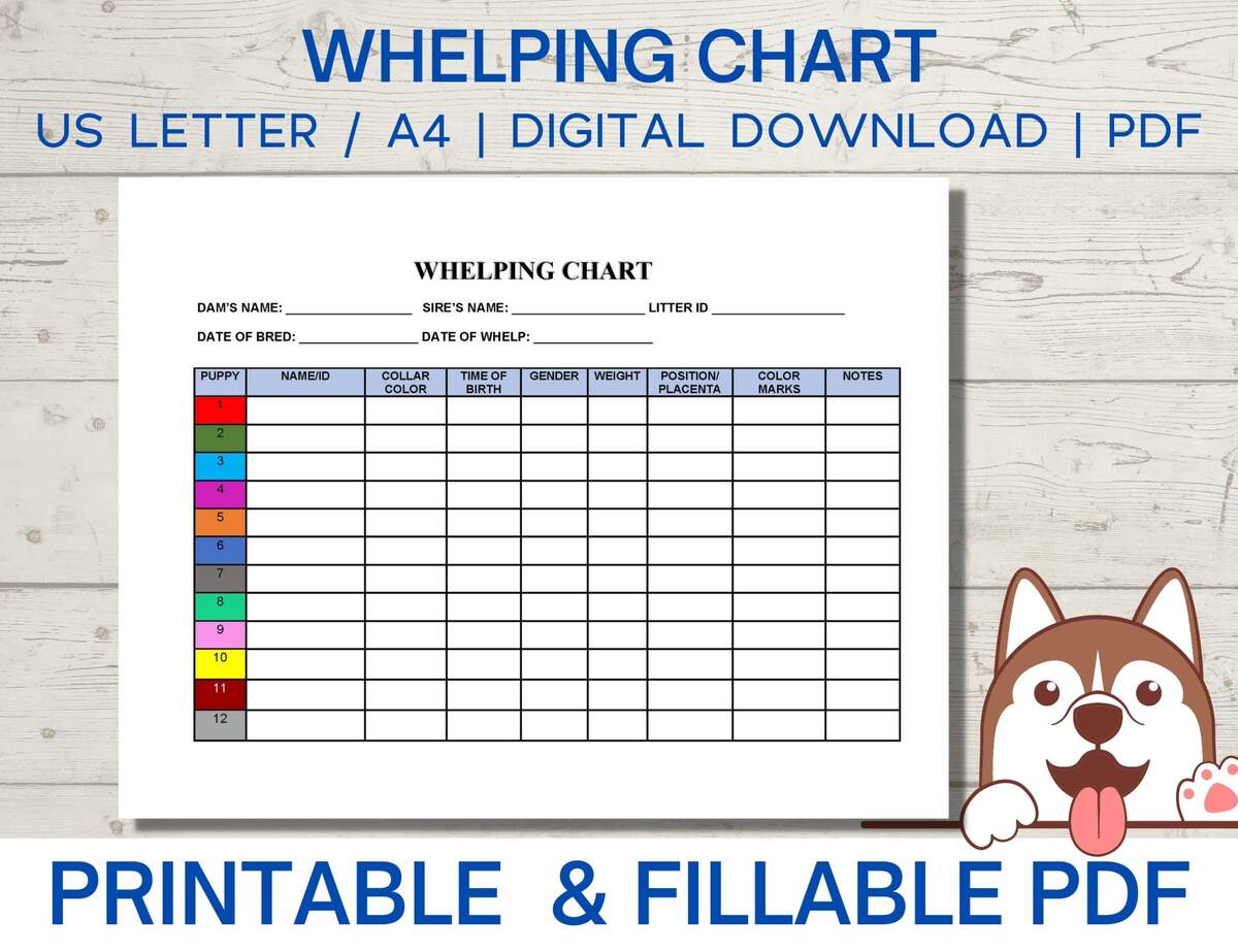 Puppy Whelping Chart PDF Printable Instant Download