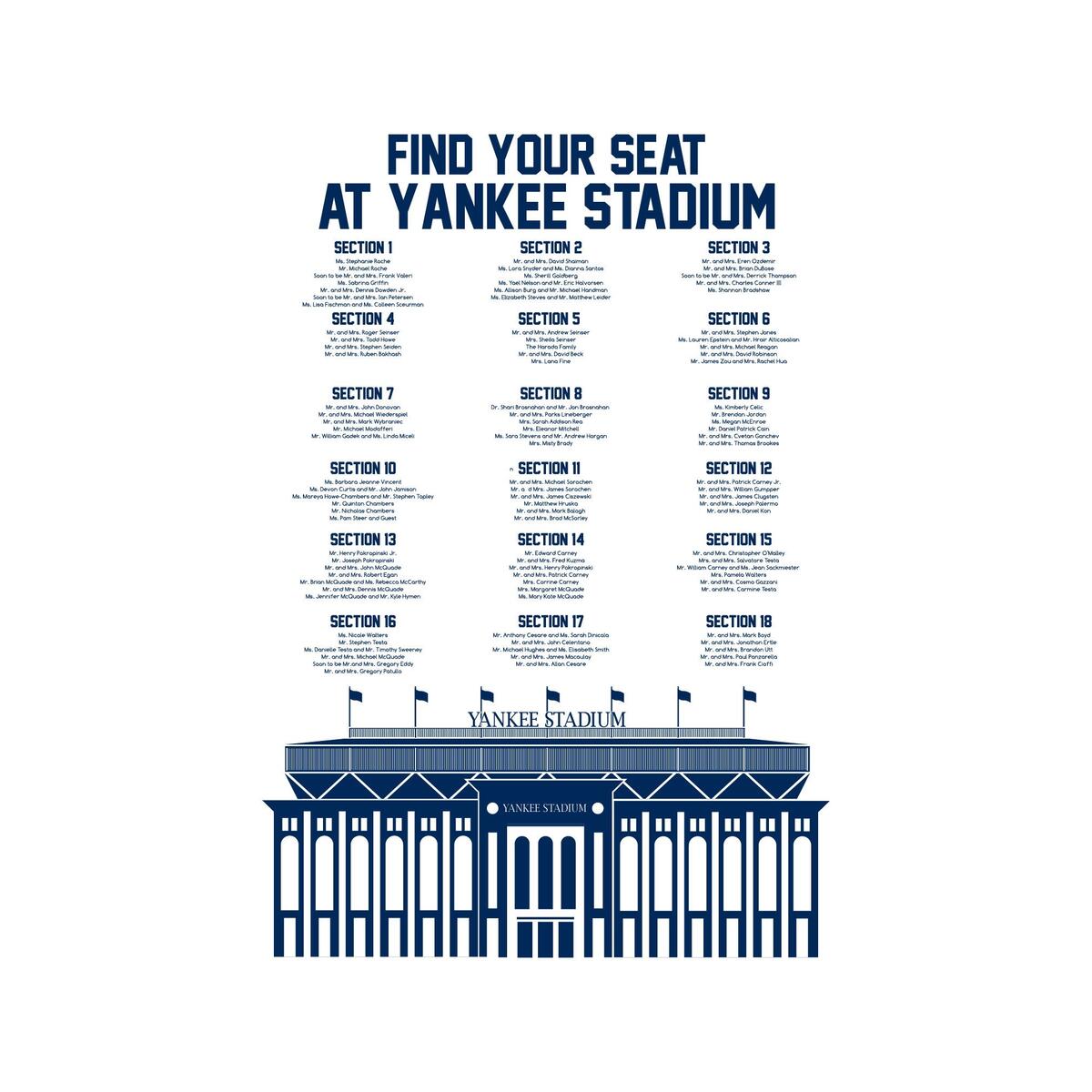 Yankee Stadium Seating Chart Custom Wedding Or Bar Mitzvah Digital Download Etsy Norway
