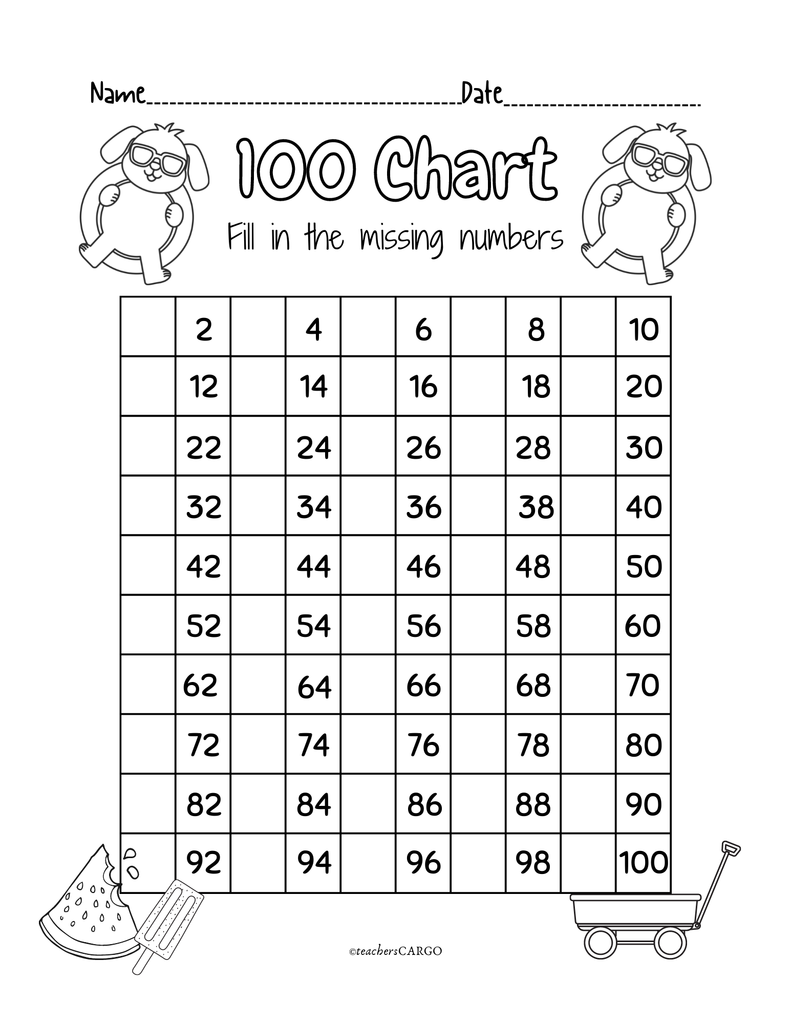 Printable Hundreds Chart With Missing Numbers Workybooks Workybooks