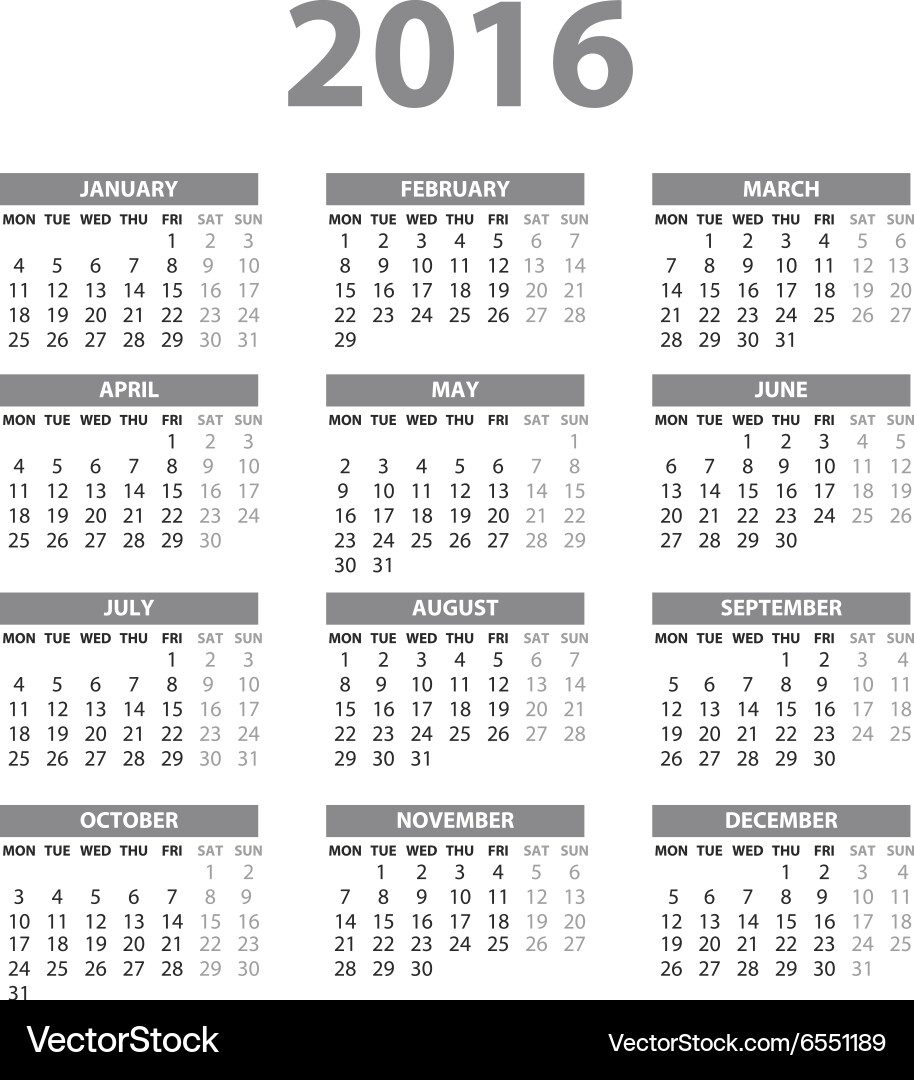 2016 Calendar With Moon Phases Royalty Free Vector VectorStock