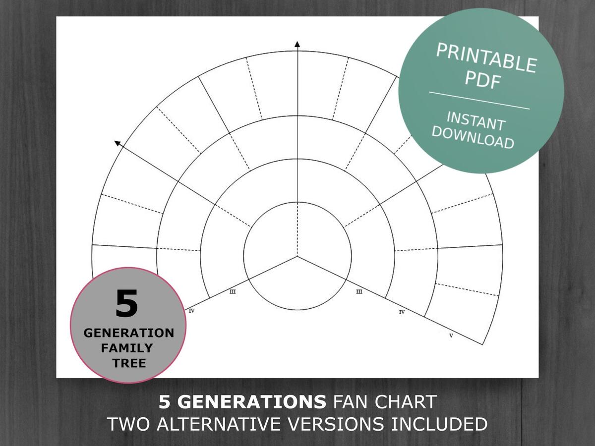5 Generation Family Tree Fan Chart Printable Genealogy Template PDF Etsy
