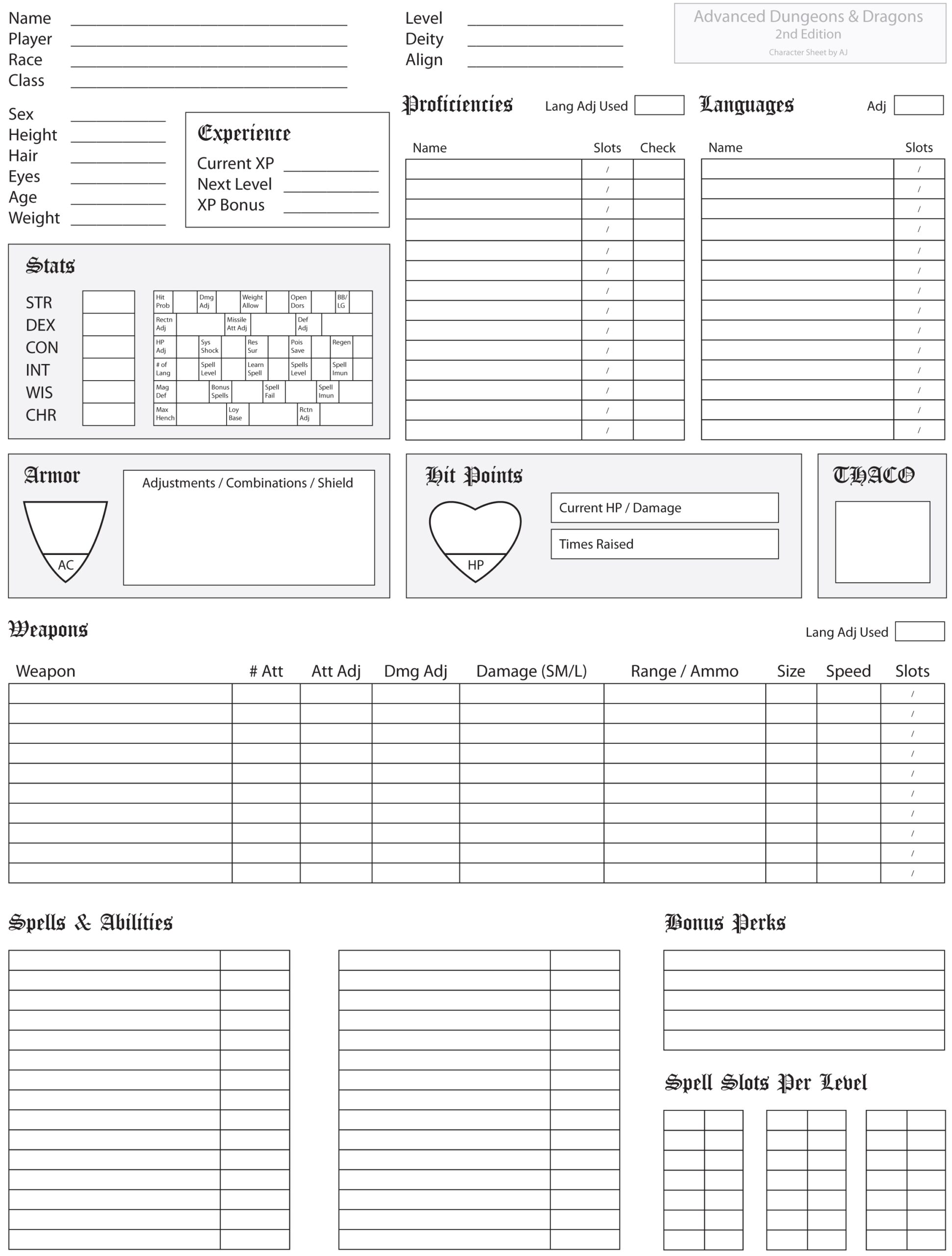AD D Character Sheets