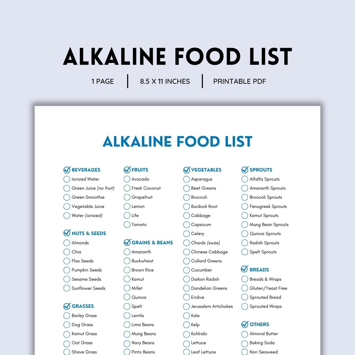 Alkaline Food List Grocery List Alkaline Herbs Shopping List Food List Diabetic Food List Low Carb Foods Food Guide List Printable Etsy